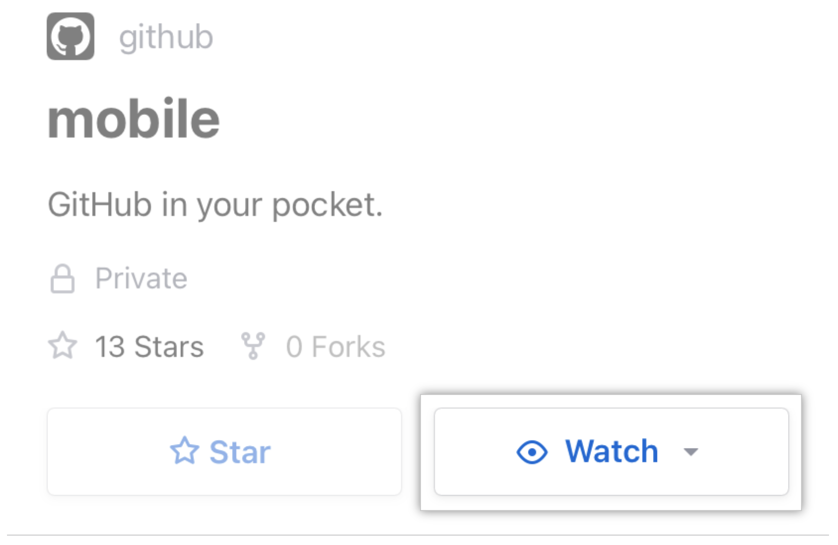O botão de inspecionar em GitHub para dispositivos móveis