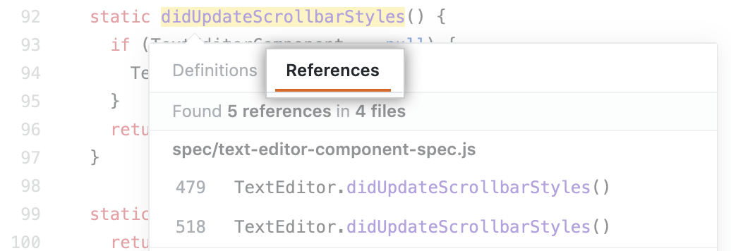 Aba Find all references (Localizar todas as referências)