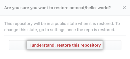 Button to confirm restoration