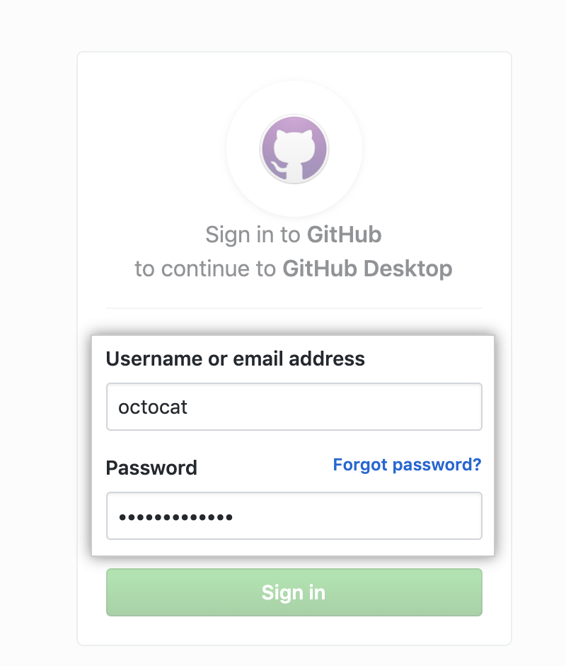 ブラウザーでのGitHubのサインインボタン