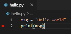 Setting a breakpoint in hello.py