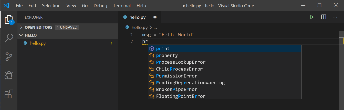 IntelliSense appearing for Python code