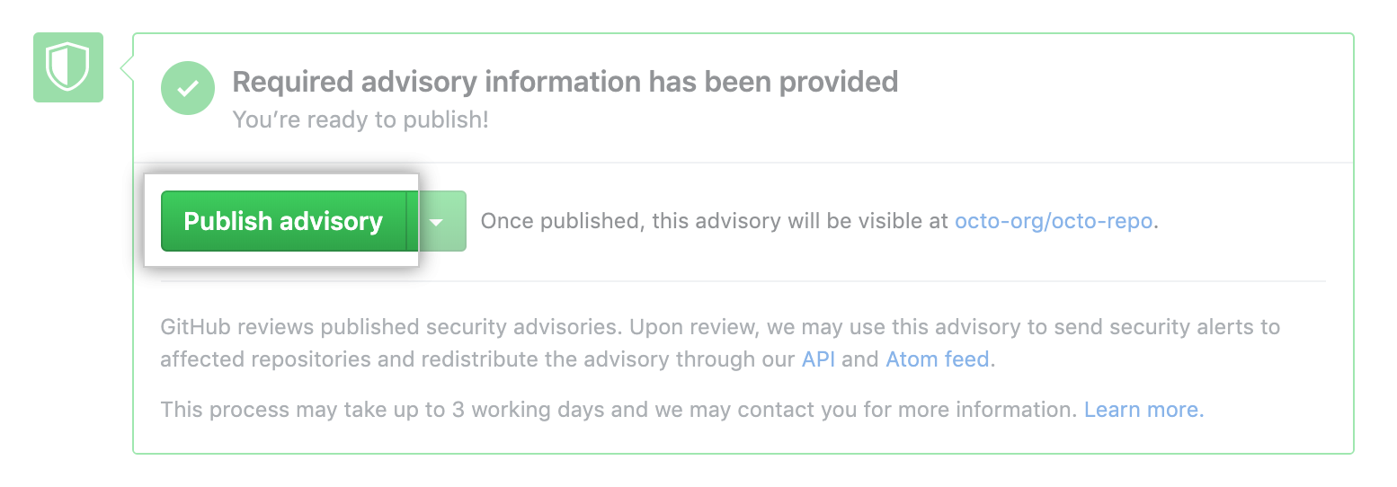 Publish advisory button