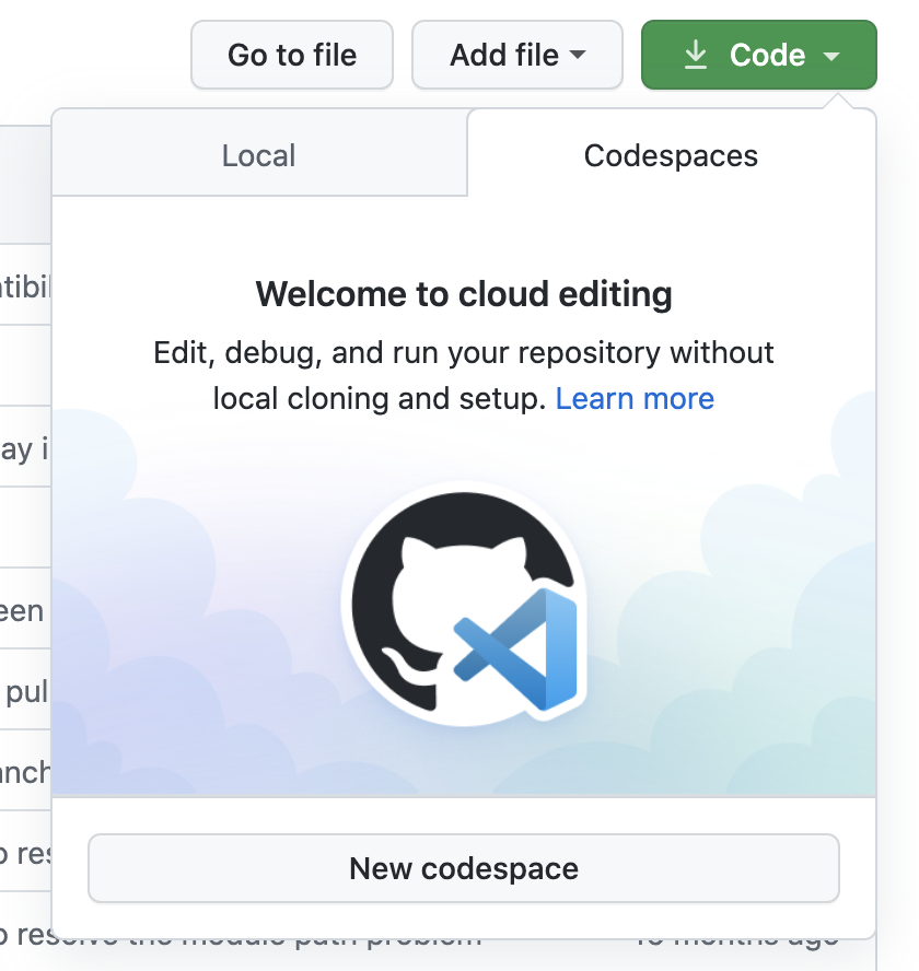 New codespace button