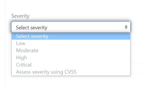 Drop-down menu to select the severity