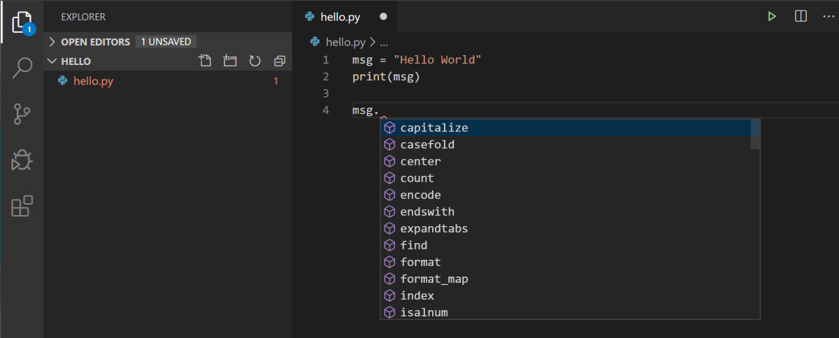 IntelliSense appearing for a variable whose type provides methods