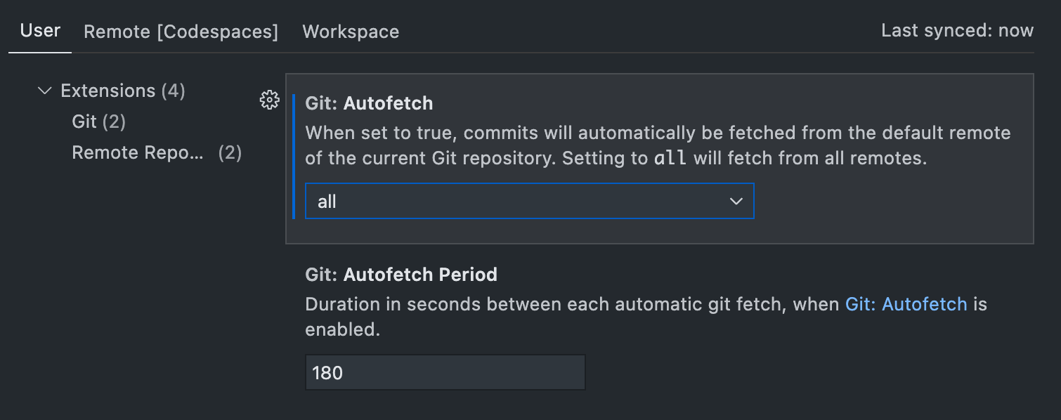 Habilite a busca automática do Git