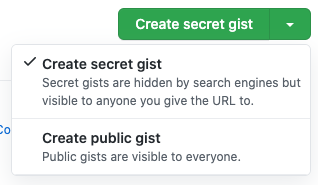 Menu suspenso para selecionar a visibilidade do gist