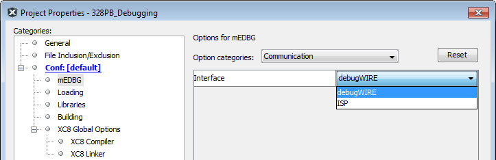 Select ISP mode CommModeSelection_debugWIRE.png