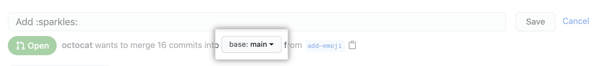 Base branch drop-down menu