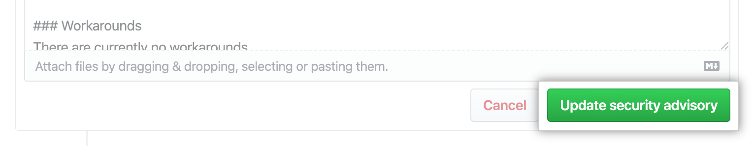 "Update security advisory" button