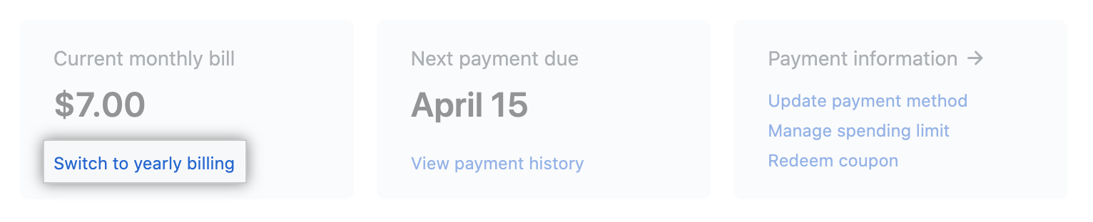Billing overview change plan button