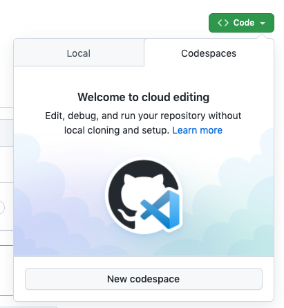 Opción para abrir una solicitud de cambios en un codespace