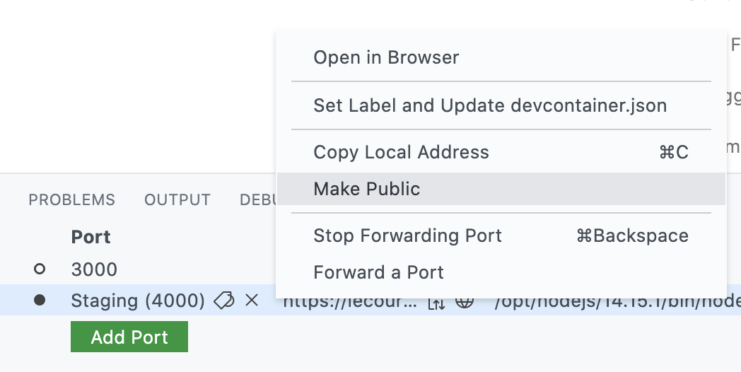 Option to select port visibility in right-click menu