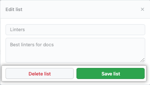 Screenshot of modal showing "Save list" button