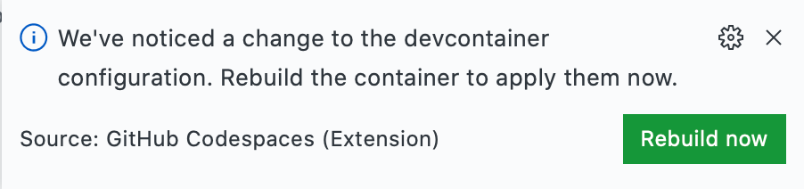 "Codespaces: Rebuild Container" in the VS Code Command Palette
