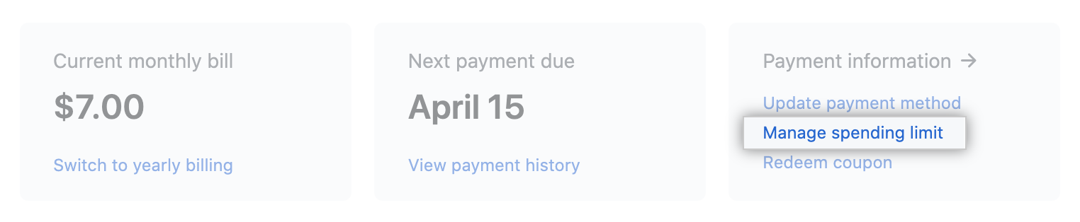 Manage spending limit link