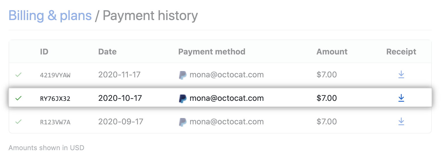 Download receipt button