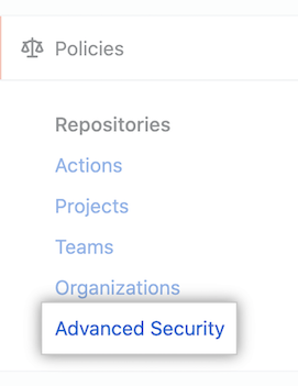 サイドバー内の"Advanced Security" ポリシー