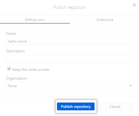 The Publish repository button in the Publish repository dialog