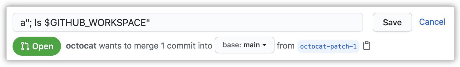 Example of script injection in PR title
