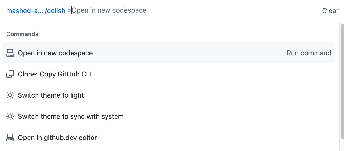 Command palette command mode