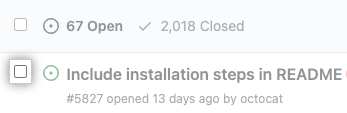Screenshot showing checkbox to select issue or pull request