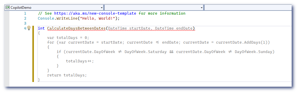 Screenshot of a first suggestion Visual Studio Code