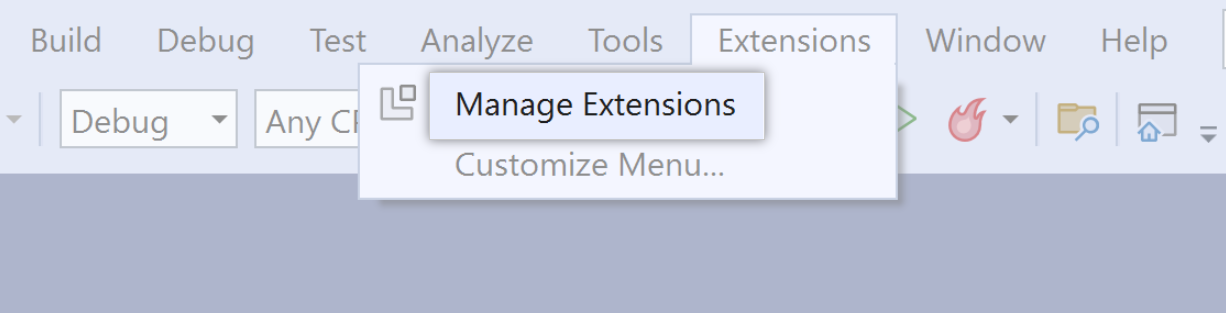 Screenshot of the Visual Studio toolbar