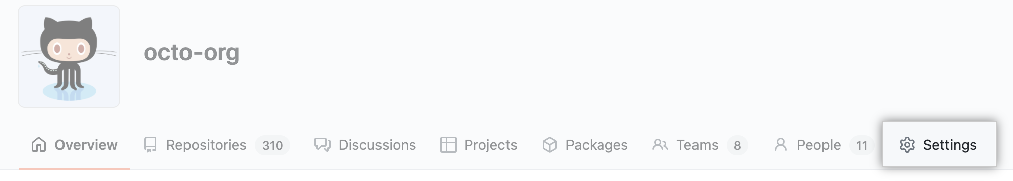 Organization settings button