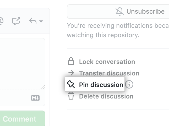 "Pin discussion" in right sidebar for discussion
