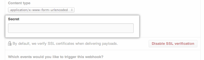Webhook シークレット トークンのフィールド