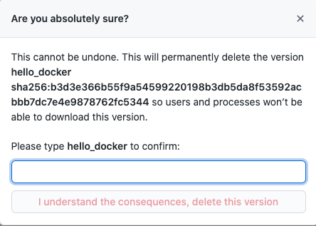 Confirm package deletion button