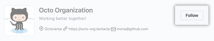 Screenshot of the organization header, with the follow button highlighted