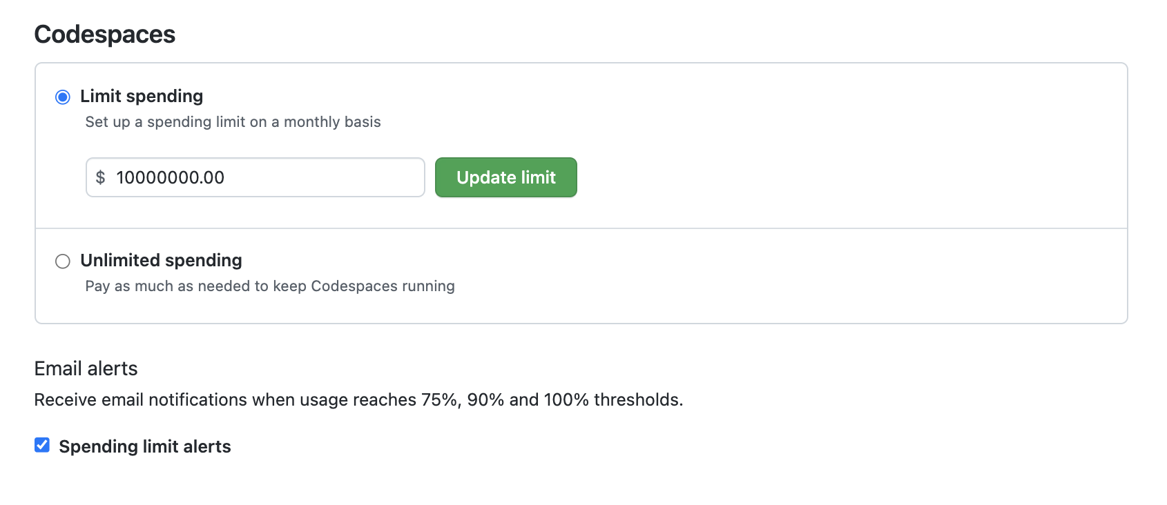 Screenshot of the billing email notification settings