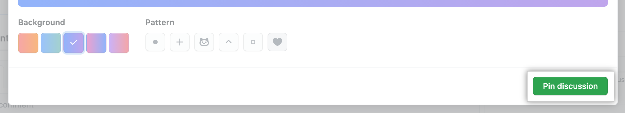 Screenshot of the "Pin discussion" button under customization options for pinned discussion
