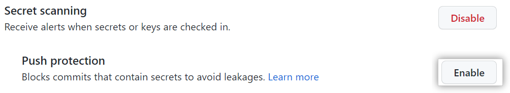 Enable push protection for your repository
