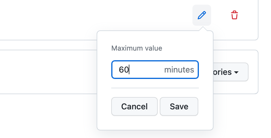Captura de pantalla de la configuración del tiempo de espera máximo en minutos