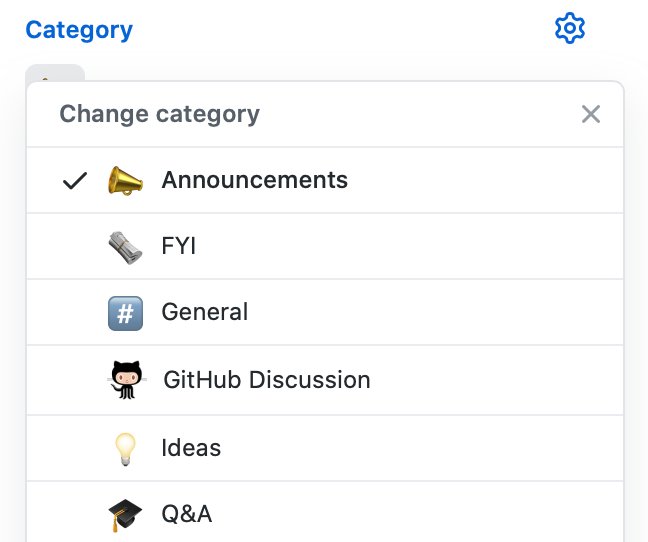 Screenshot of the "Change category" drop-down menu