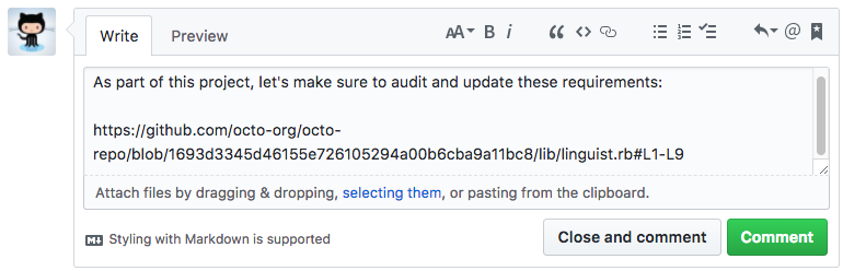 粘贴在同一个存储库的注释中的永久链接