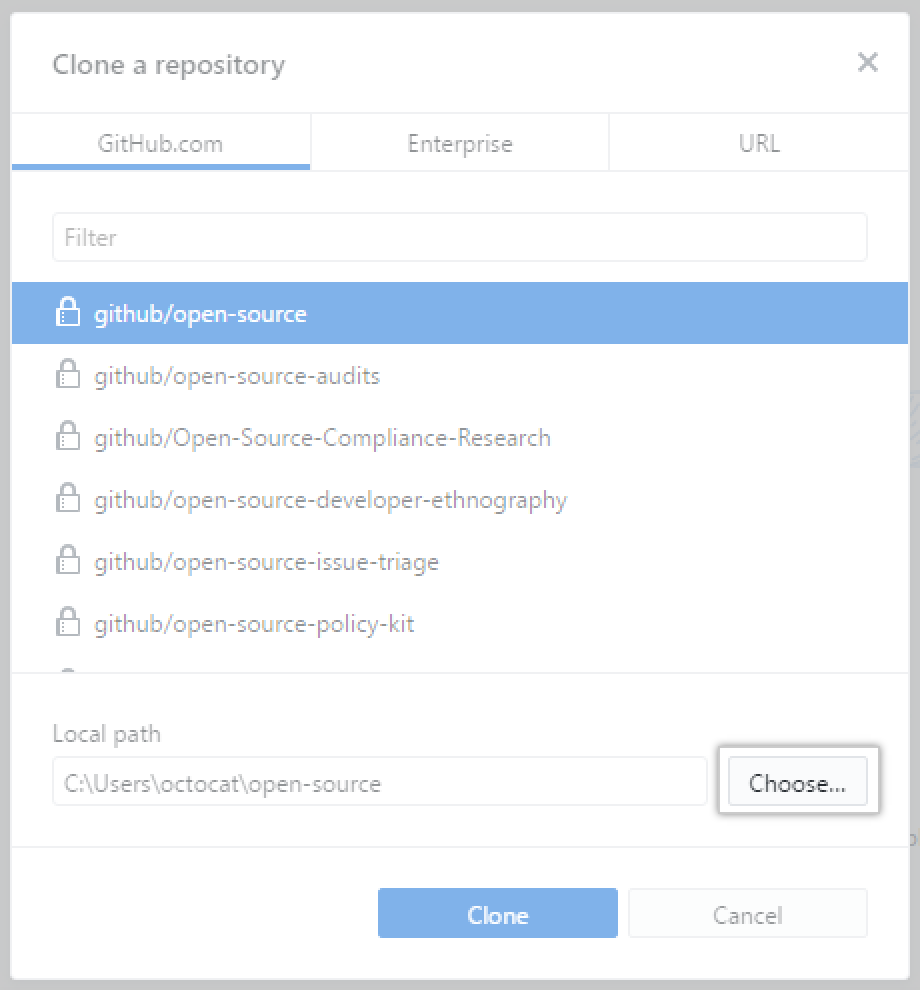 Die Schaltfläche „choose“ (Auswählen)
