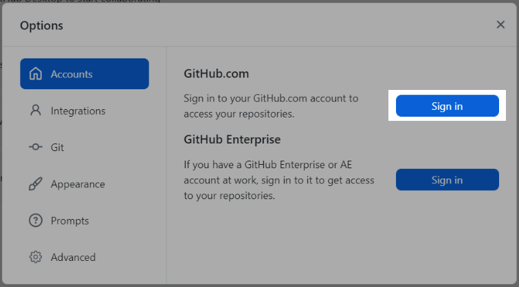 The Sign In button for GitHub