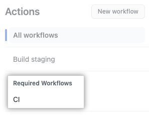 Screenshot showing required workflows