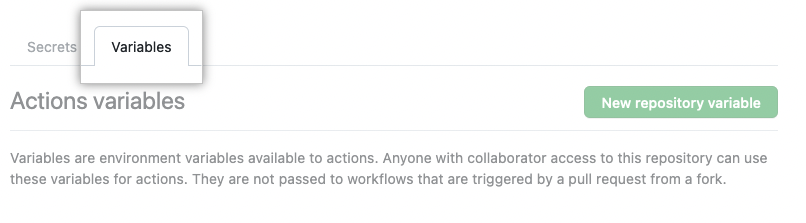Repository variables tab