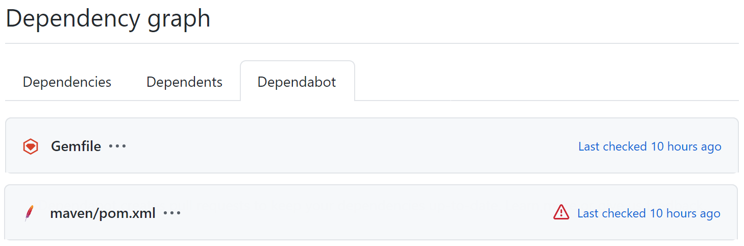 vista del Dependabot que muestra un error