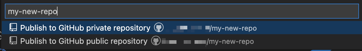 Screenshot of the "Repository Name" dropdown in VS Code