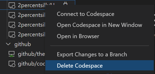 Suppression d’un codespace dans GitHub