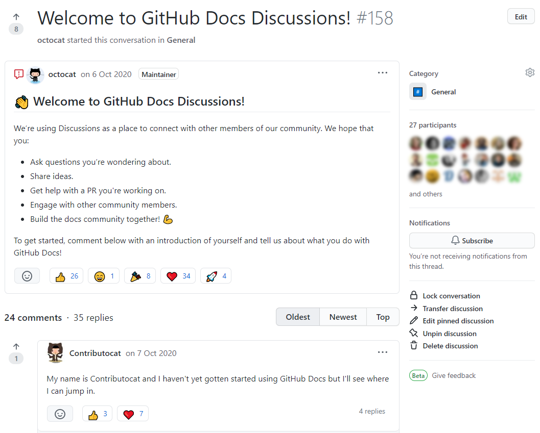 Exemple de GitHub Discussions