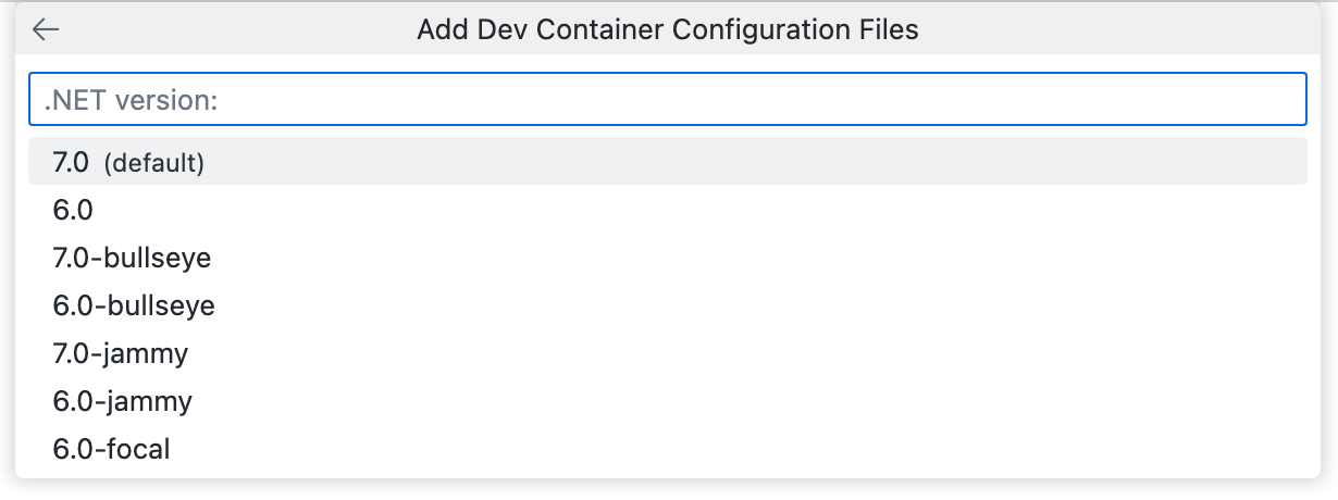Screenshot of the Node.js version selection