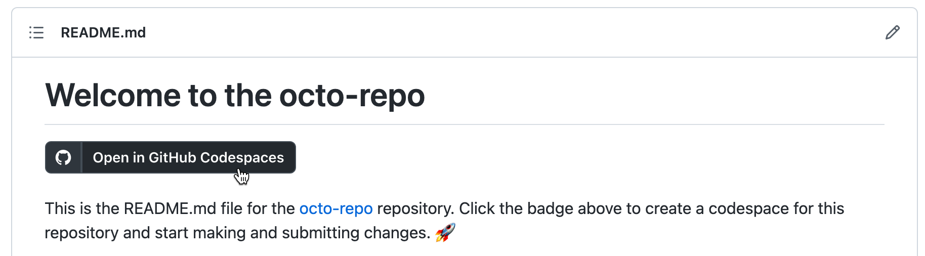 Screenshot of a Codespaces badge on a README page